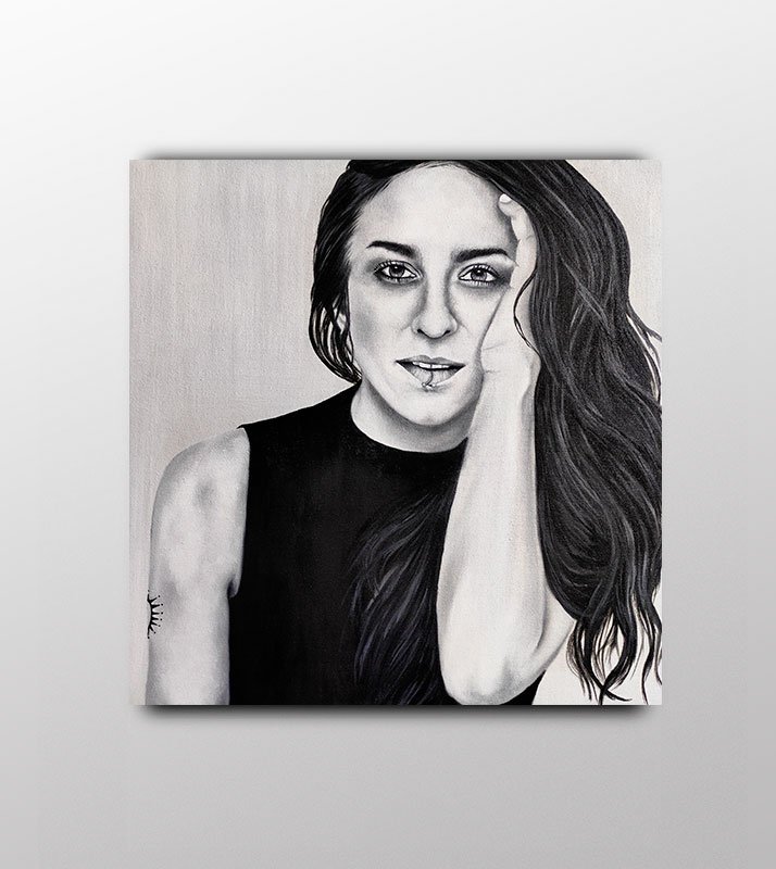 bebe-cantante-exposicion-feminismo-pintura-arte-figurativo-blanco-negro-artista-laia-amarita-barcelona