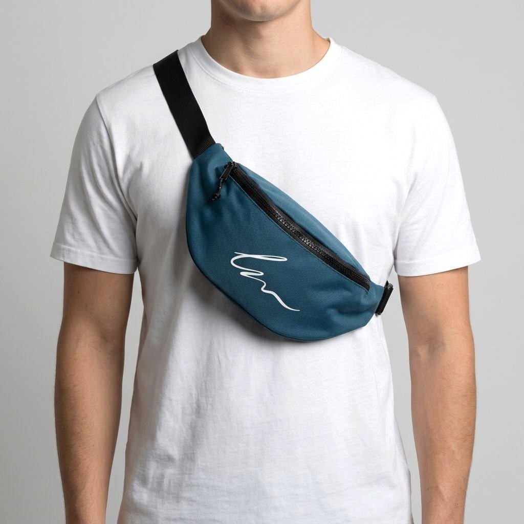 laiamarita-marca-LA-rinonera-azul-petroleo-poliester-logo-LA-unisex
