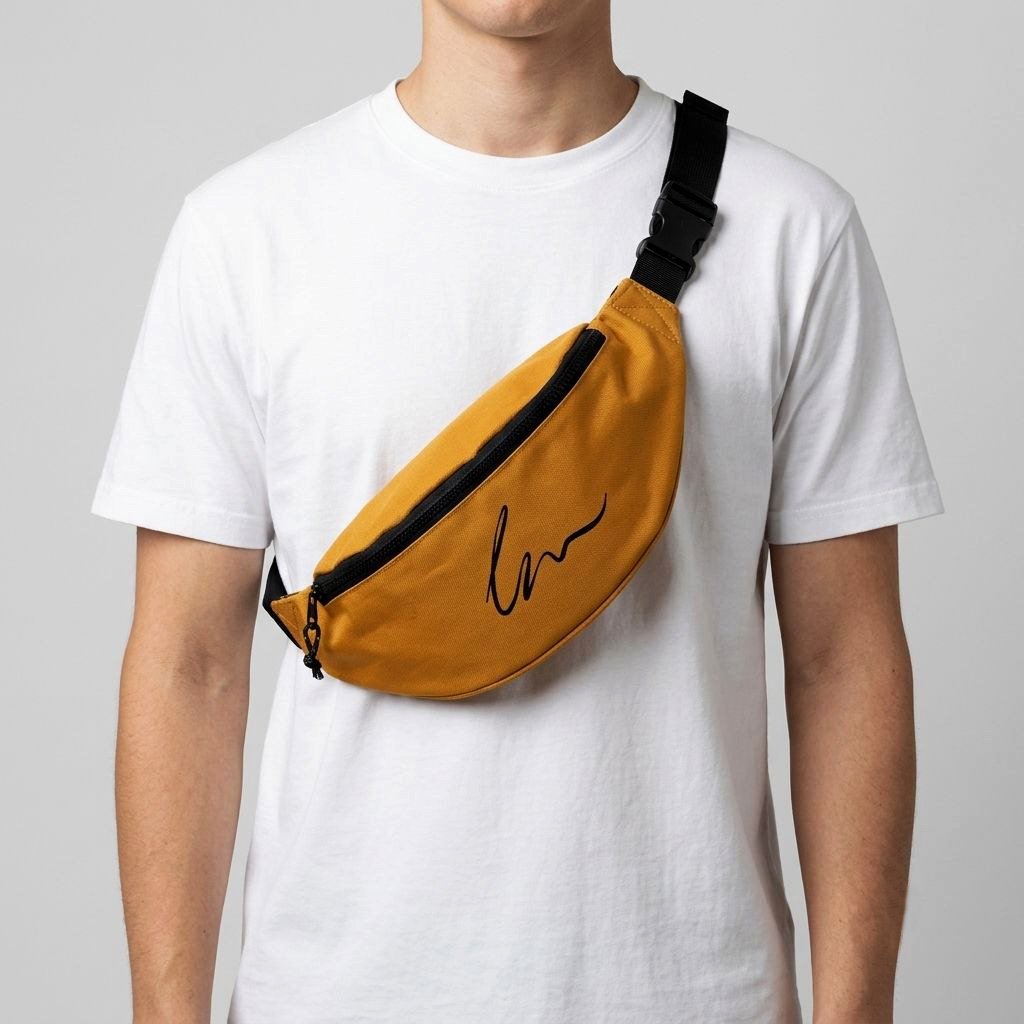 laiamarita-marca-LA-rinonera-verde-amarillo-mostaza-poliester-logo-unisex